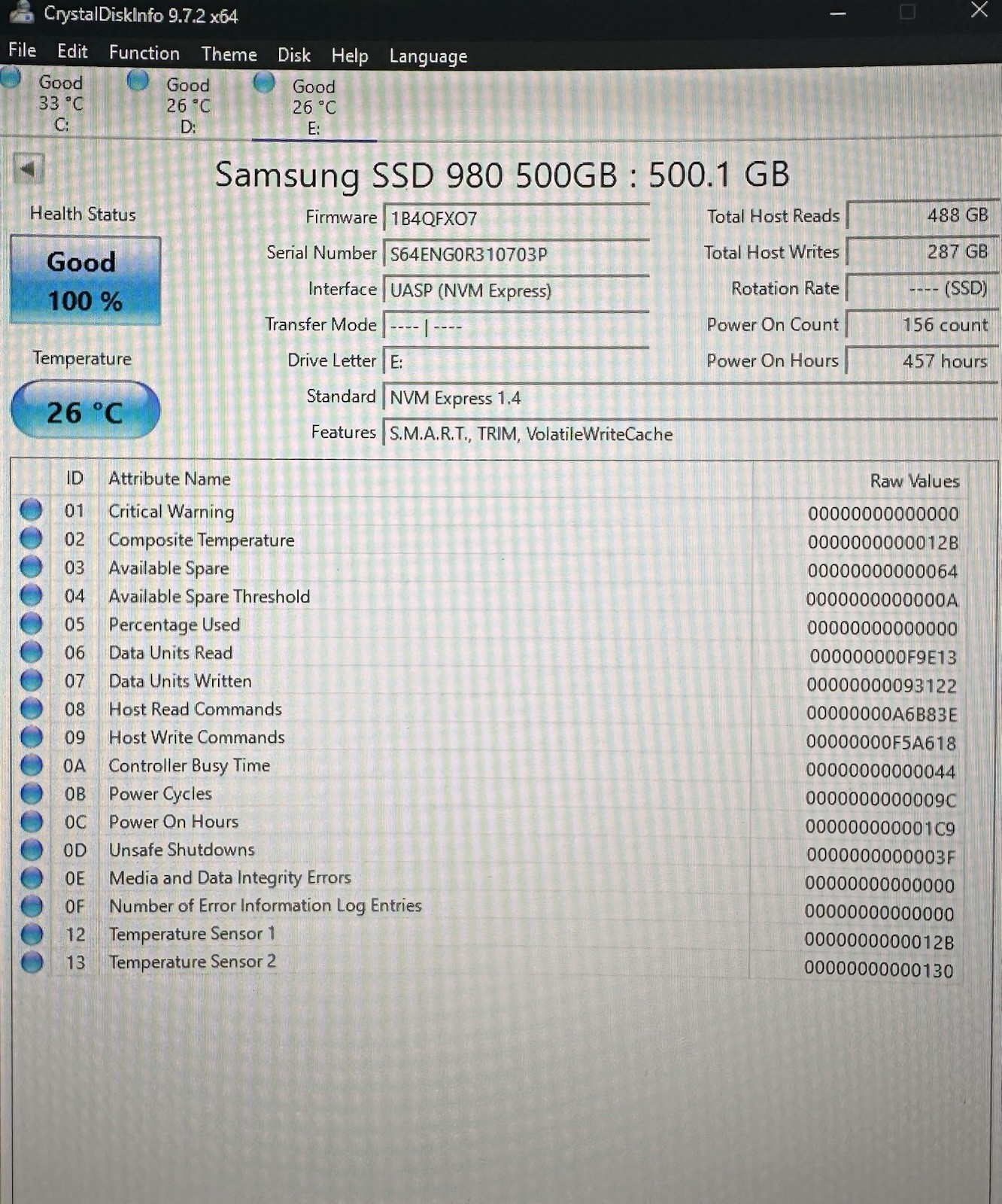 Samsung 980 MZ-V8V500 500 GB NVMe 80mm Solid State Drive