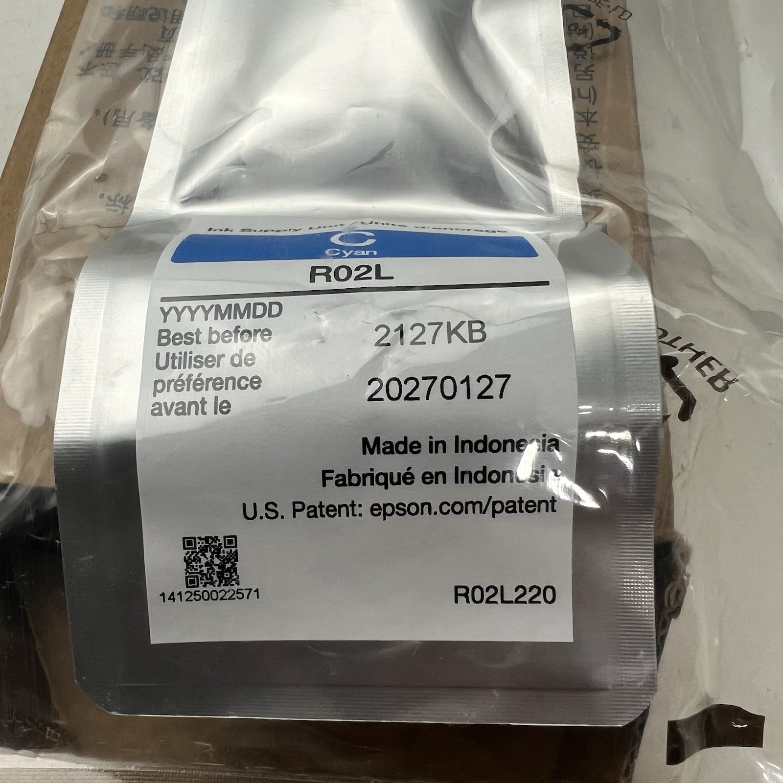 Epson Ink Supply Unit R02L Standard Capacity Cyan Ink For ET-8700 Exp: 01-27-27