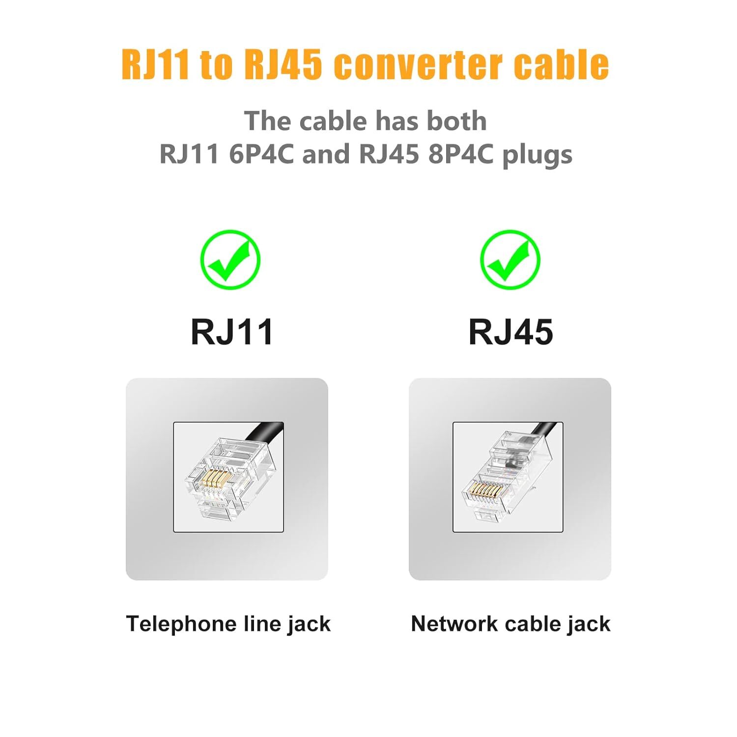 Phone Jack To Ethernet Adapter Rj11 To Rj45 Adapter Rj45 Female To Rj11 Male For