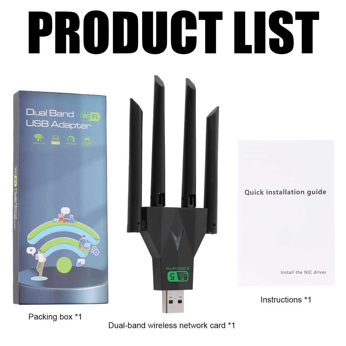 1300Mbps Long Range Dongle USB 3.0 Wireless WIFI Adapter Dual Band 5Ghz Network
