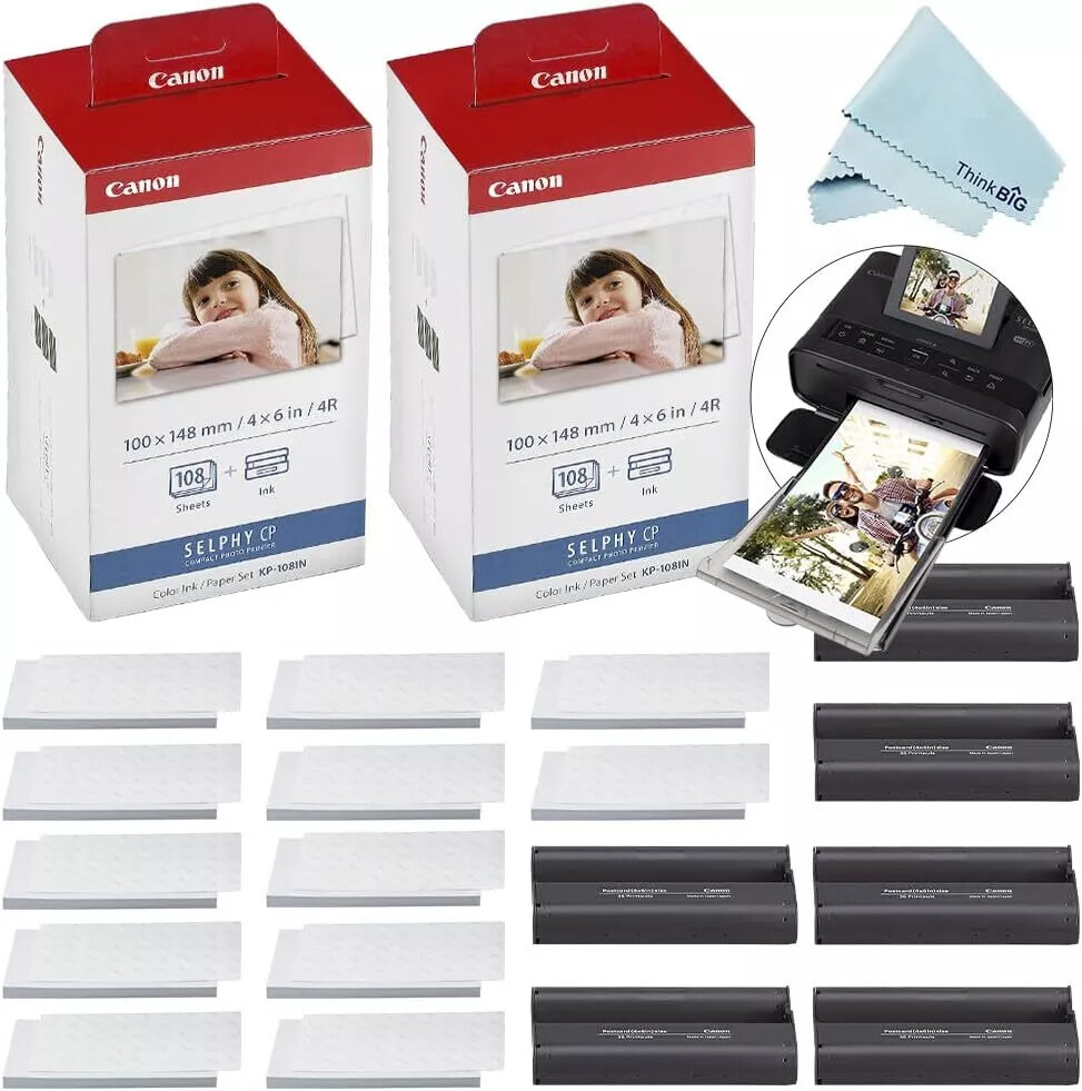 Canon Selphy CP1500 CP1300 CP1200 4×6 108 sheet Color Ink Paper Set KP-108IN lot