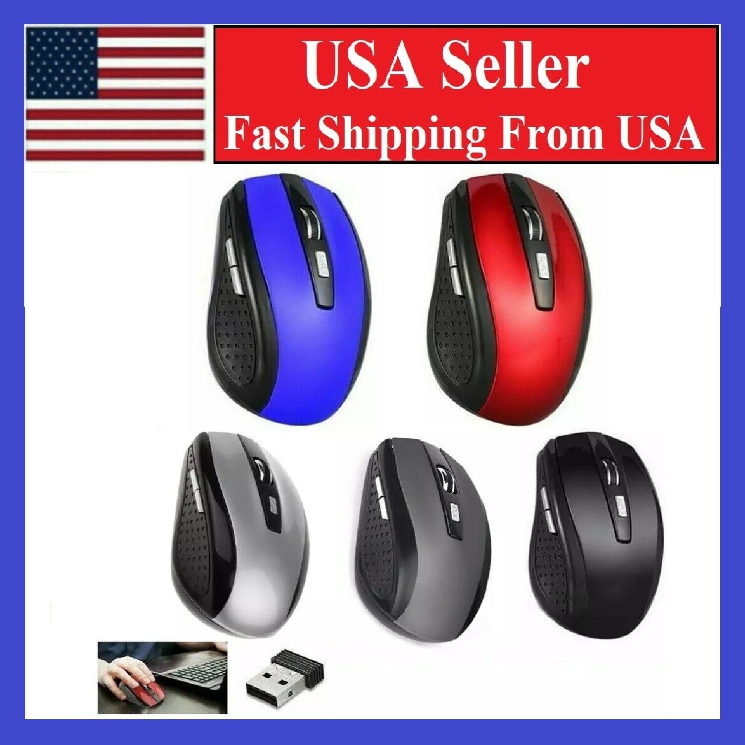 2.4GHz Wireless Optical Mouse Mice & USB Receiver For PC Laptop Computer DPI USA