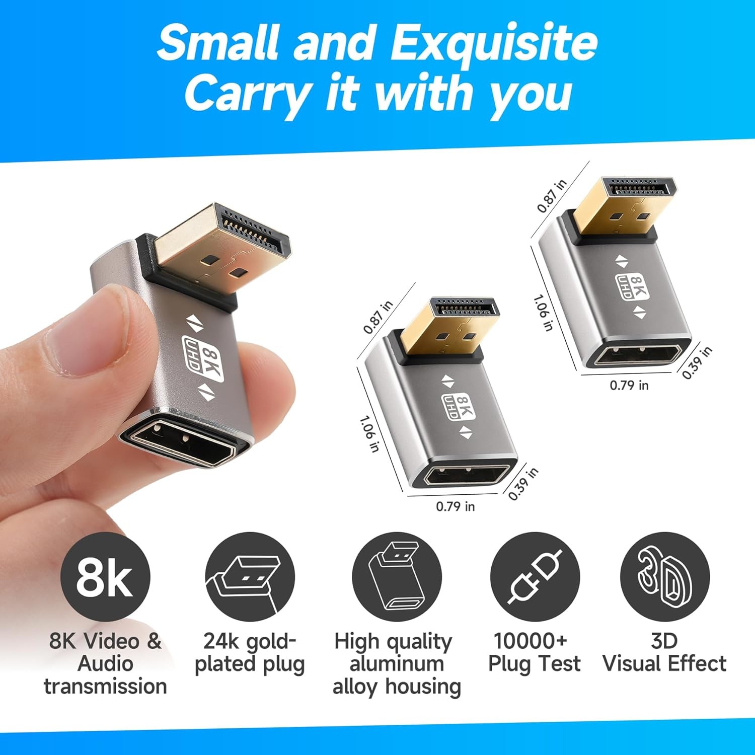 8K DisplayPort Converter Right Angle DP Male to Female Adapter for TV PC Laptop