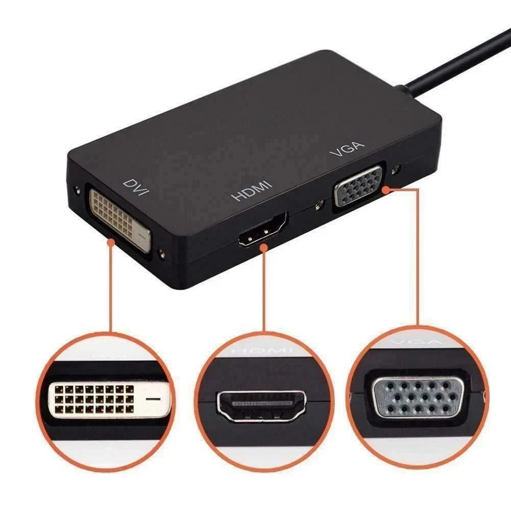 LOT Thunderbolt/Mini Display Port/DP to VGA/HDMI/DVI Multi Port Adapter Black