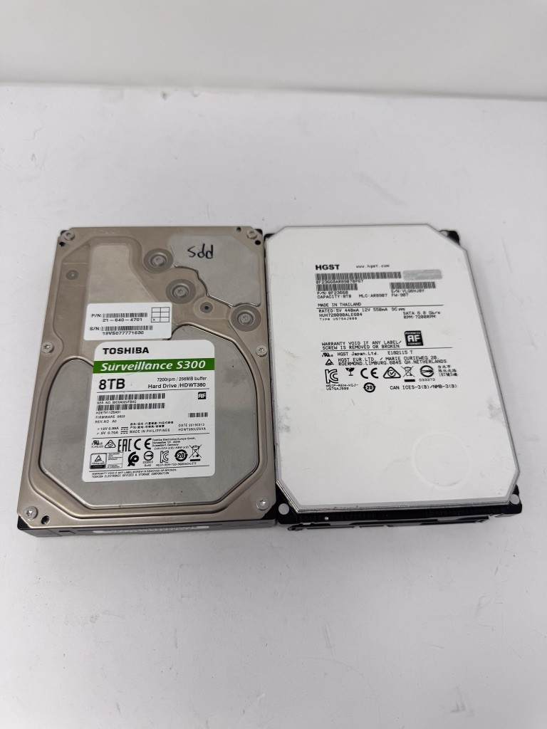Lot of 2x 8TB SATA Hard Drives – Toshiba S300 & HGST Ultrastar He8 – For Parts/R