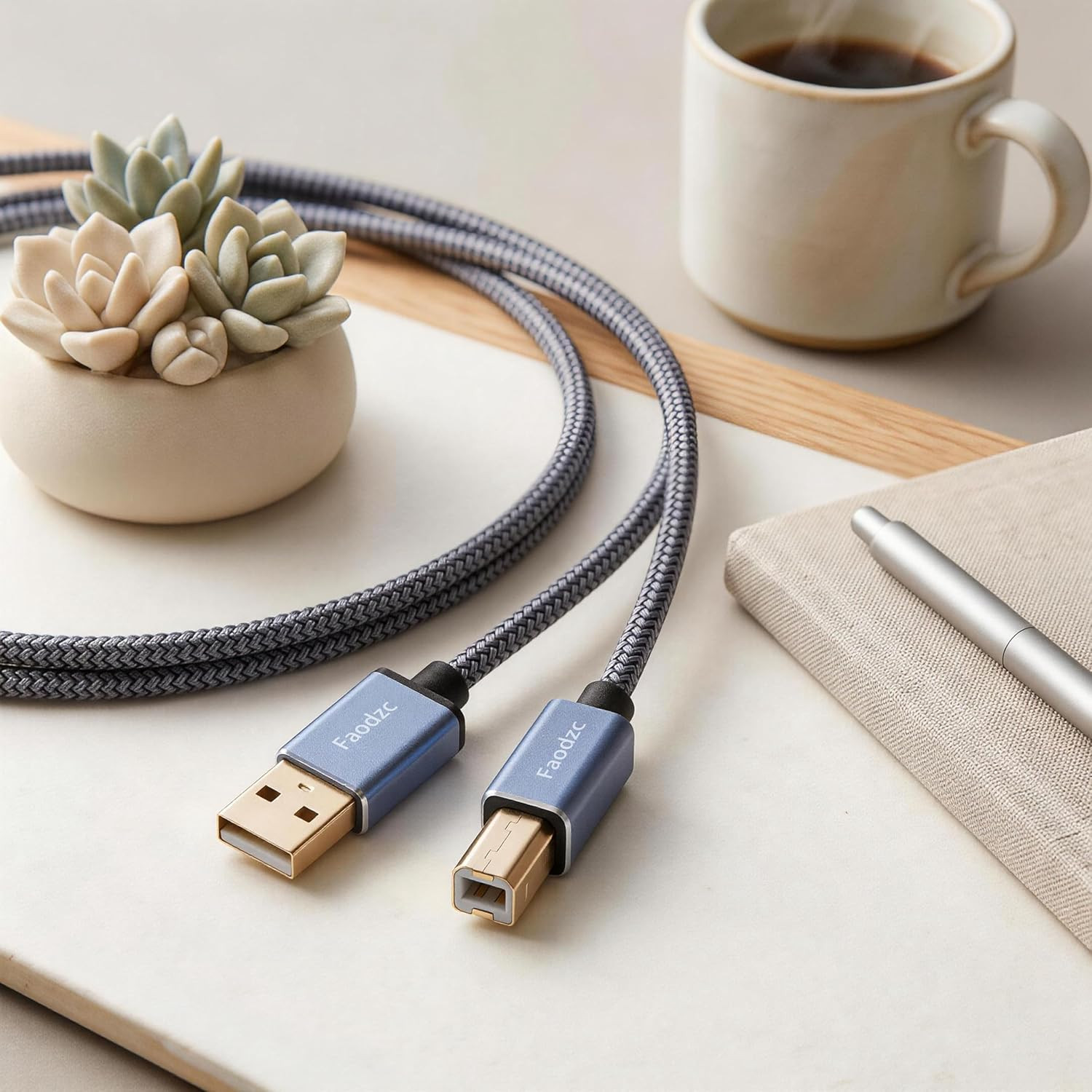 25 Ft Printer Cable, Nylon Braided USB 2.0 Type a to B Cord, High-Speed 480Mbps