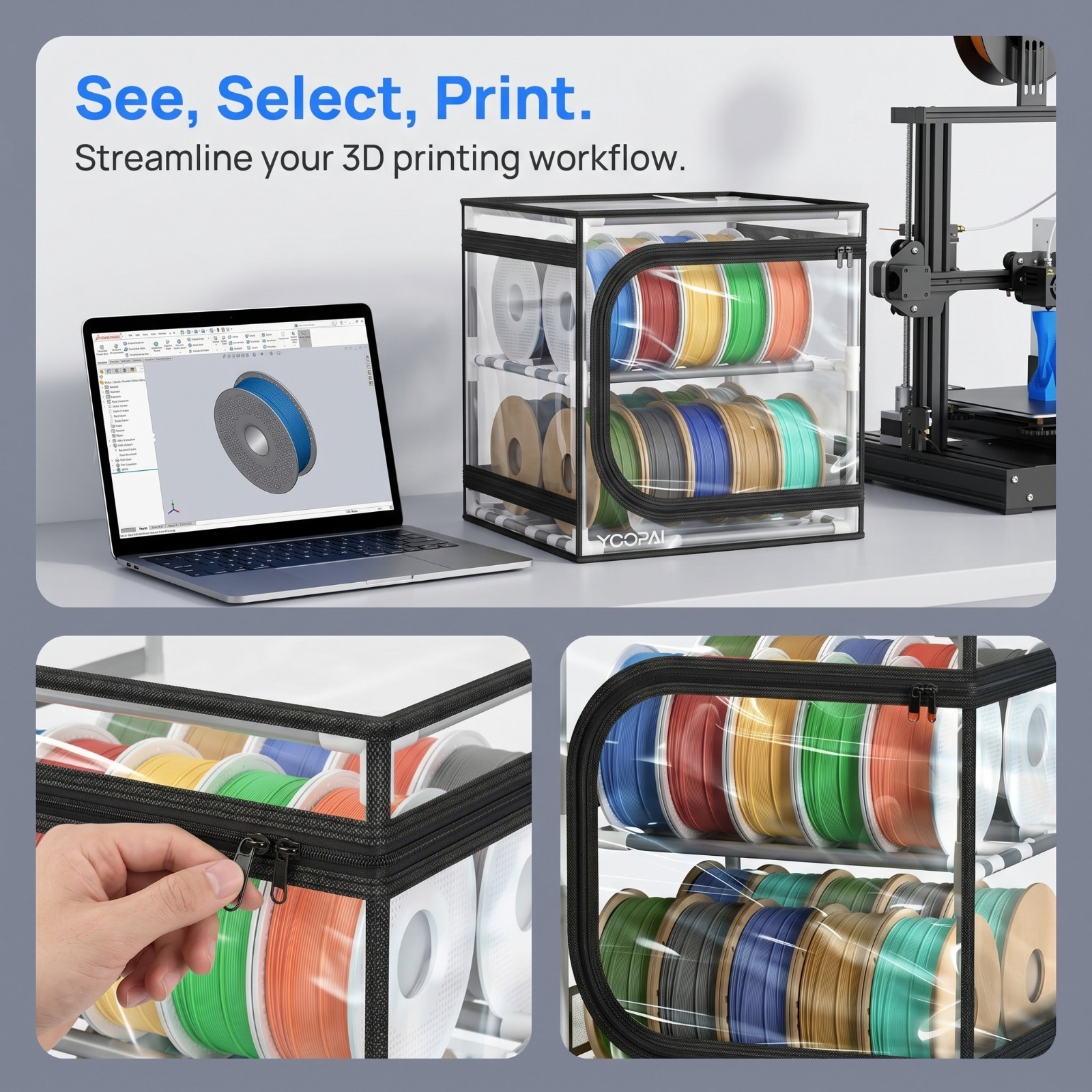 YOOPAI Filament Storage Cover 20 roll Capacity Moisture-proof Transparent Cover