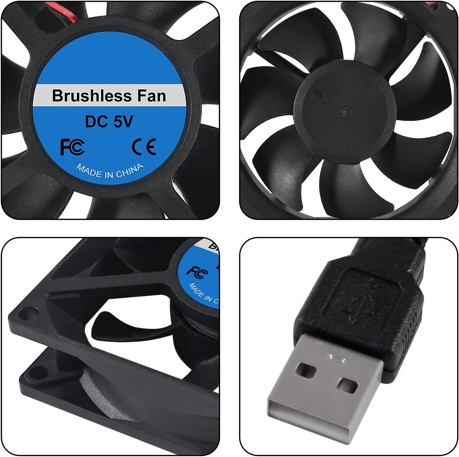 2PCS 80mm Brushless DC 5V USB Cooling Fans – Low Noise & High Performance