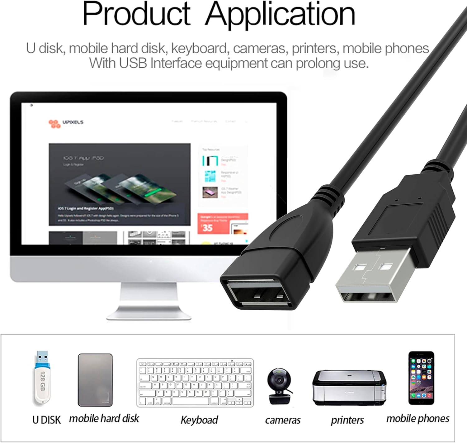 High-Speed USB to USB Extension Cable USB 2.0 Adapter Extender Cord Male/Female