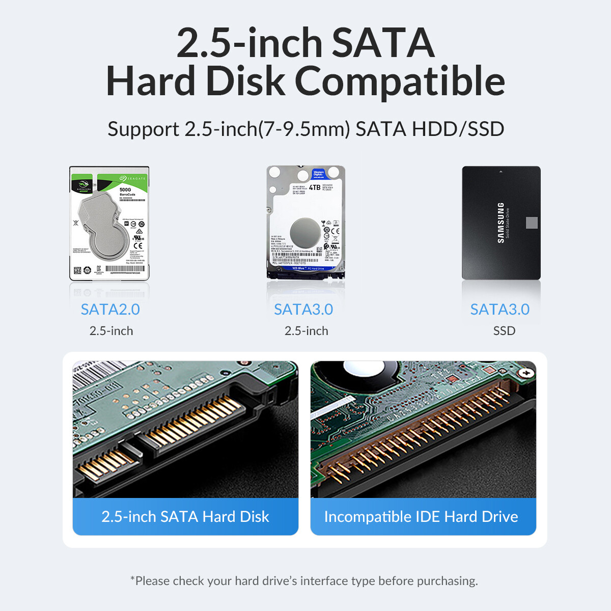 ORICO Type C 2.5” HDD Case USB 3.1 6Gbps Hard Drive Enclosure Support UASP TRIM