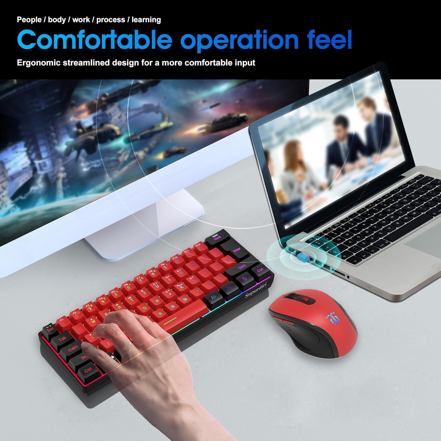 Snpurdiri 2.4G Wireless Mini 60% Gaming Keyboard & Mouse Combo RGB Backlit