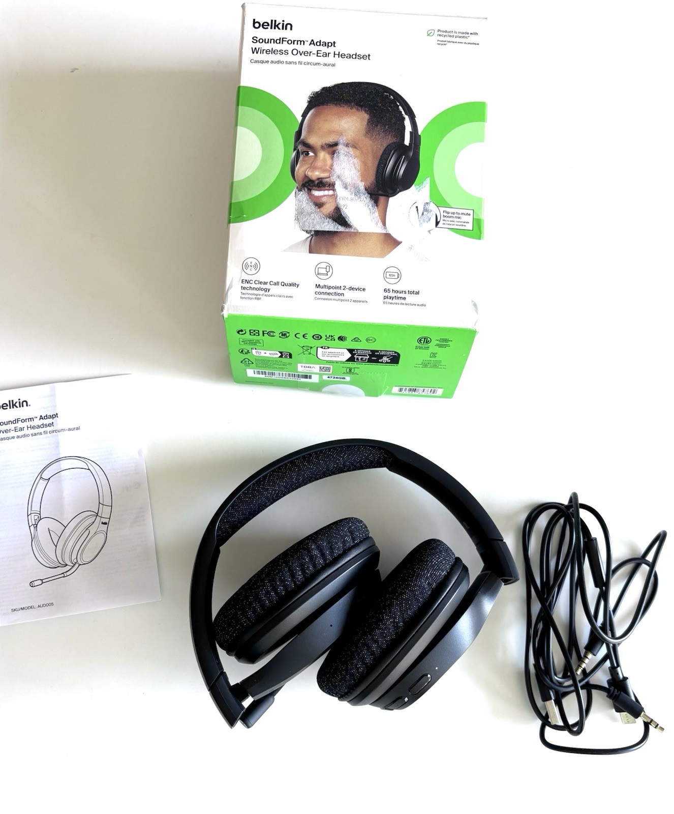 Belkin SoundForm Adapt Wireless USB-C Over-Ear Foldable Headset – Black
