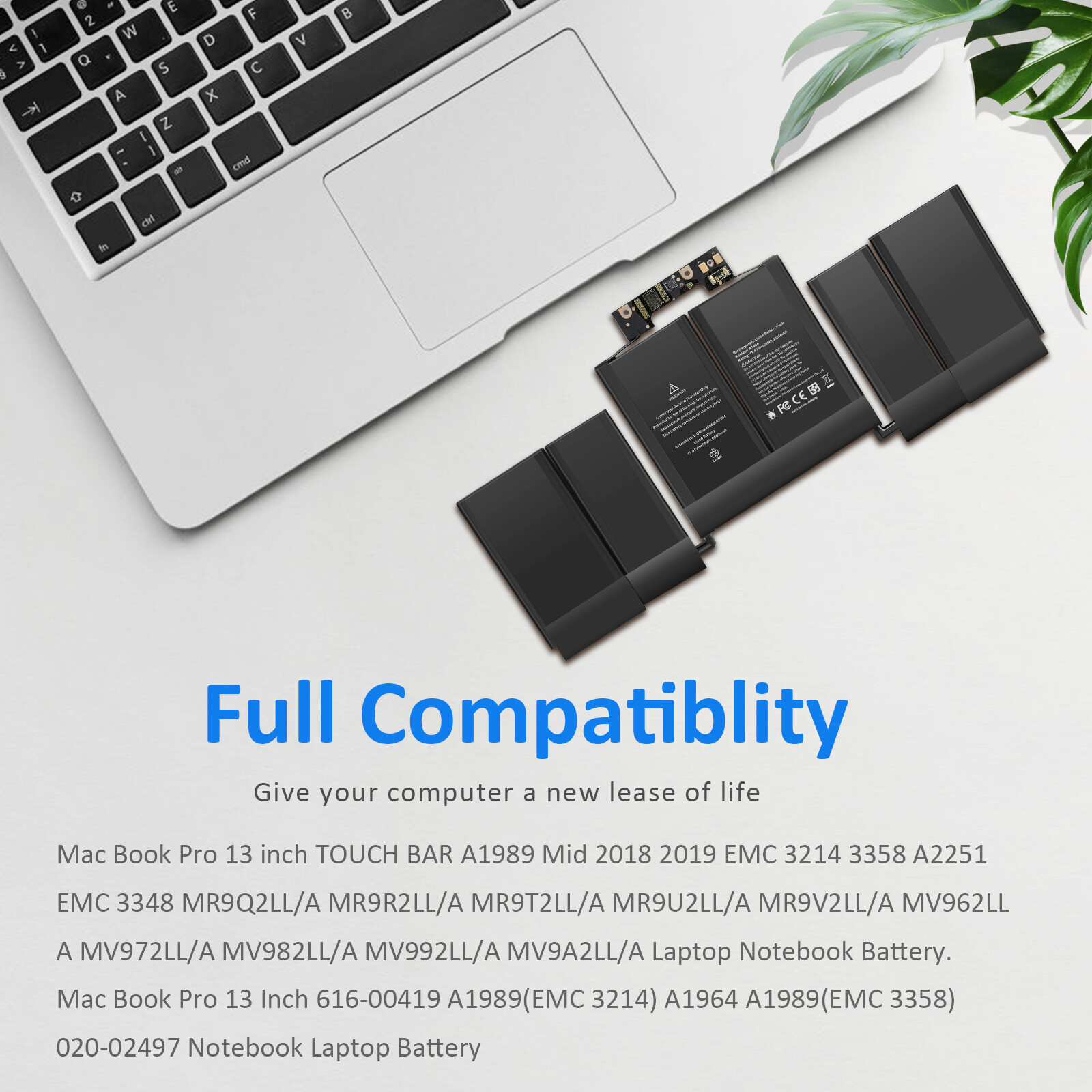 A1964 Battery for MacBook Pro 13″ A1989 Mid 2018 2019 / A2251 2020 EMC 3214 3348