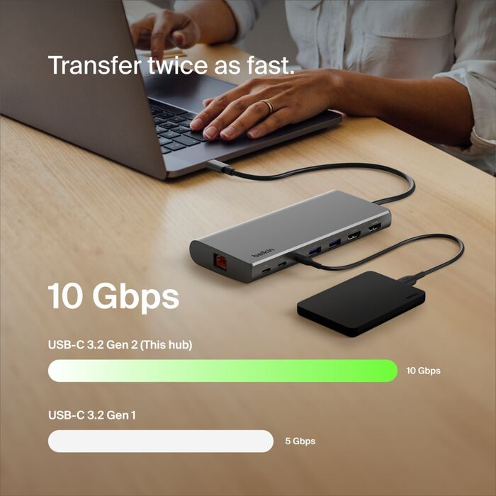 Connect Universal USB-C 8-in-1 Dual Display Core Hub, Silver
