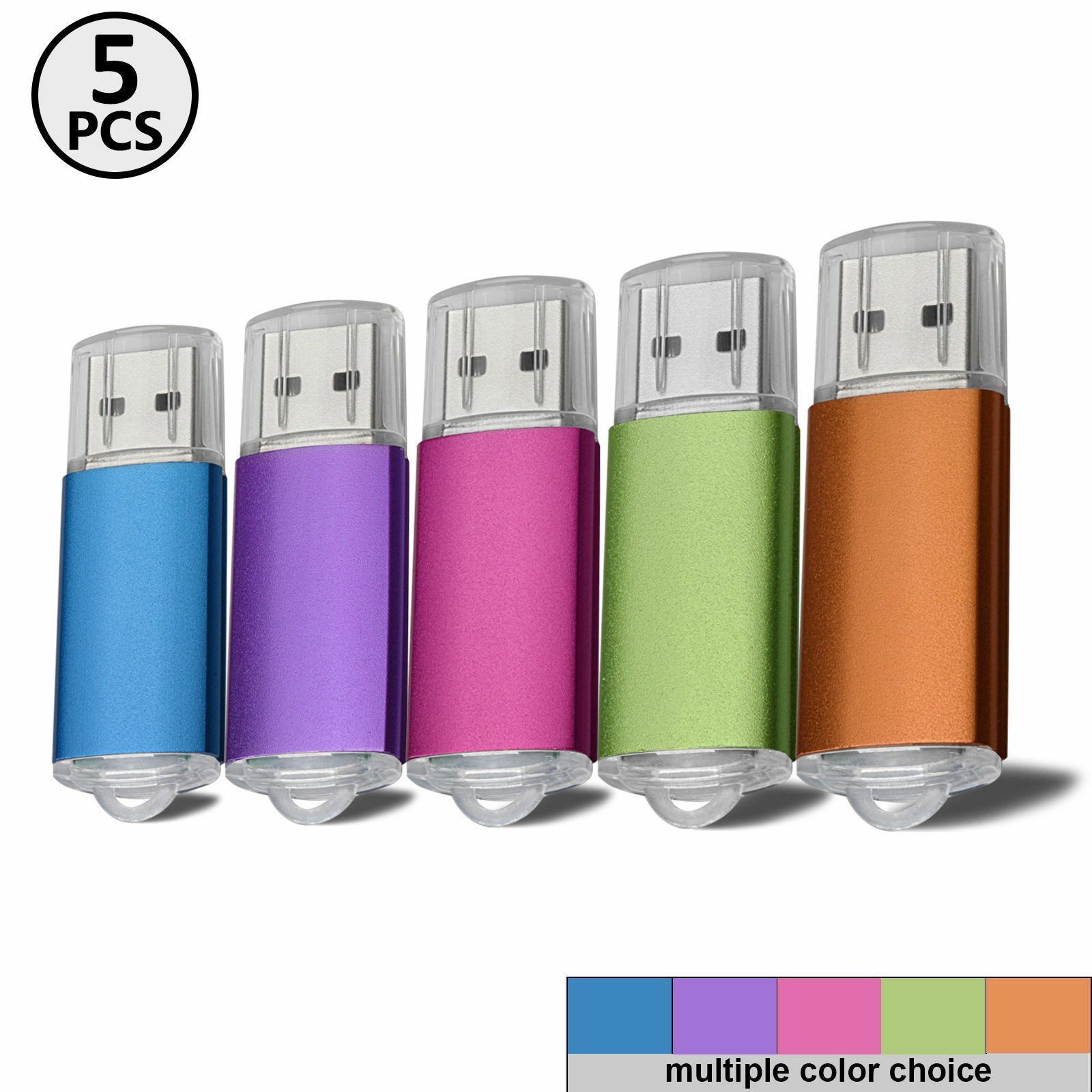 5PCS Rectangle USB2.0 Flash Drives Mixed Color 1GB-32GB Bulk Storage Pen Drive