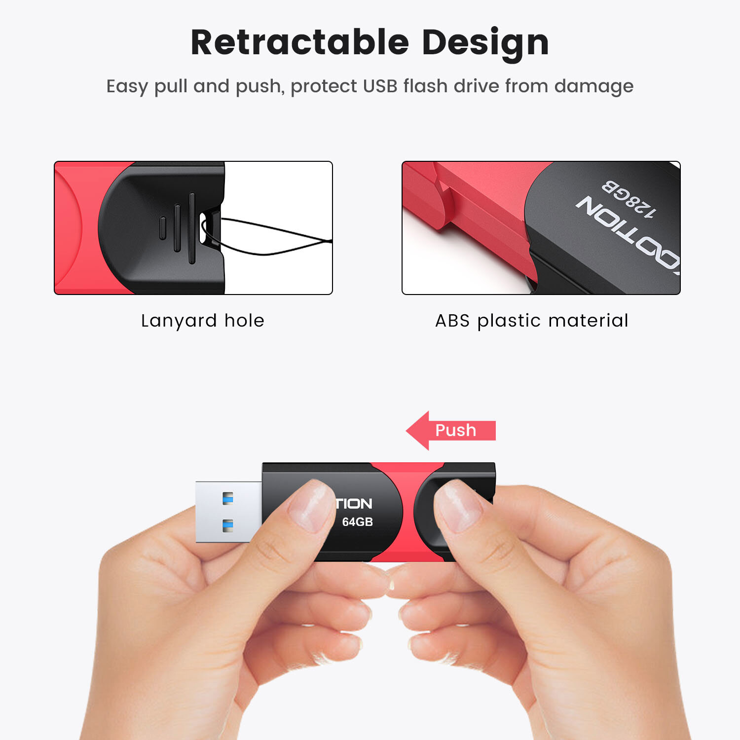 64GB USB 3.0 Flash Drive USB Memory Stick High Speed Retractable USB Thumb Drive