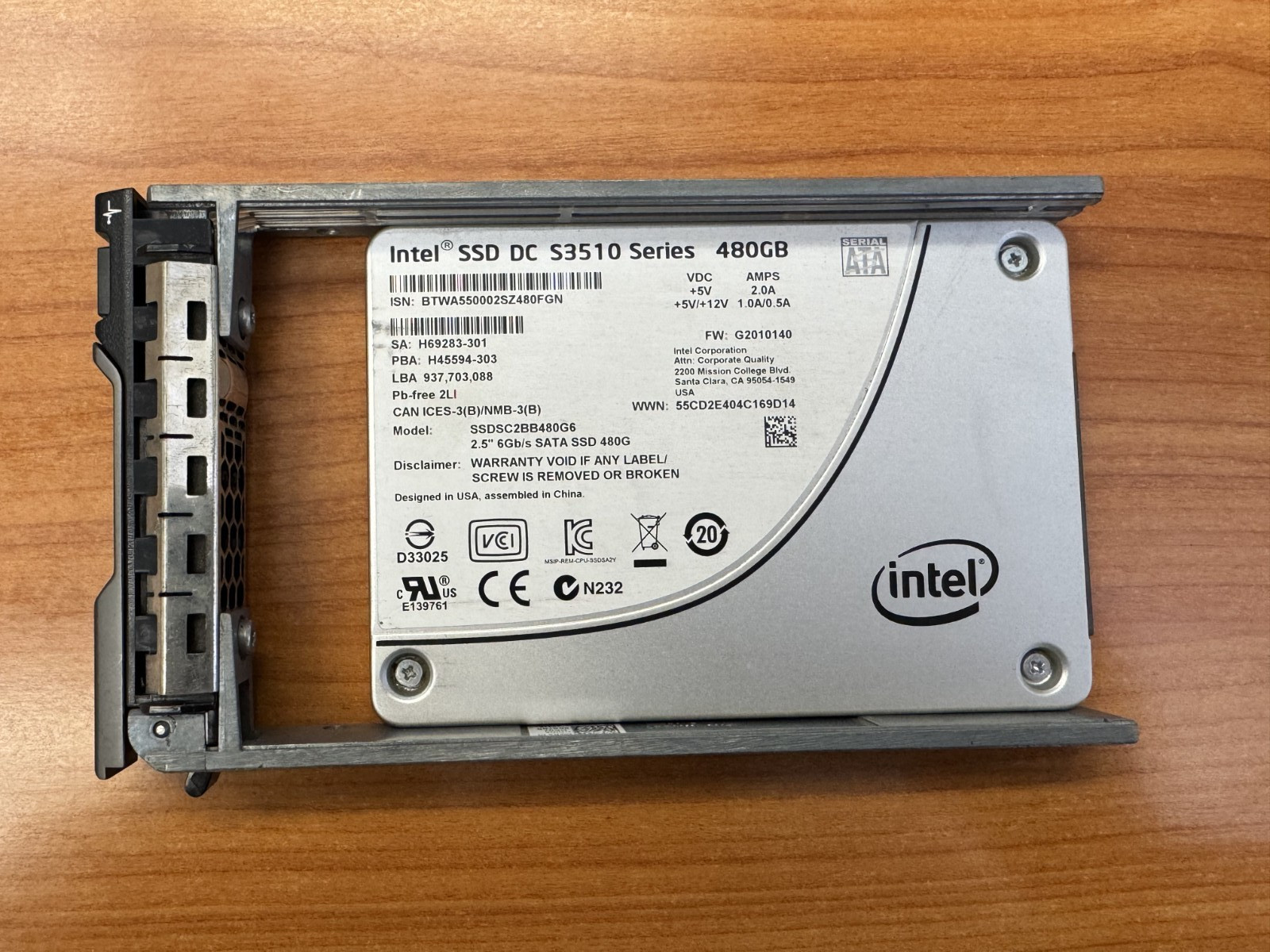 Intel 480GB SSD SATA 6G MLC 2.5in S3510 SSDSC2BB480G6K 99% Good Health
