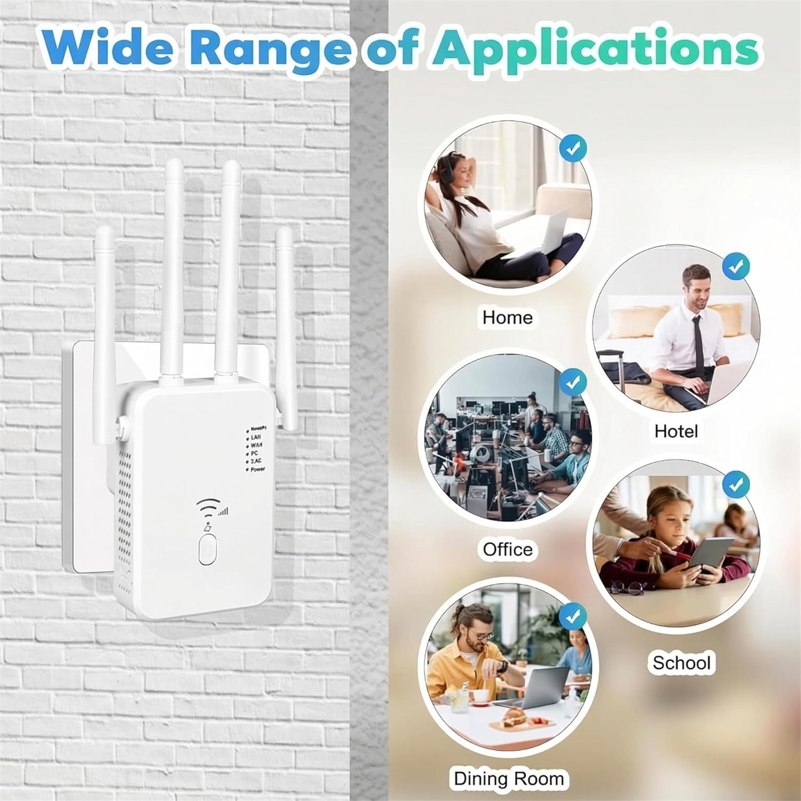 1200Mbps Dual Band WiFi Range Extender Repeater 4 Antennas 3 Modes Ethernet Port