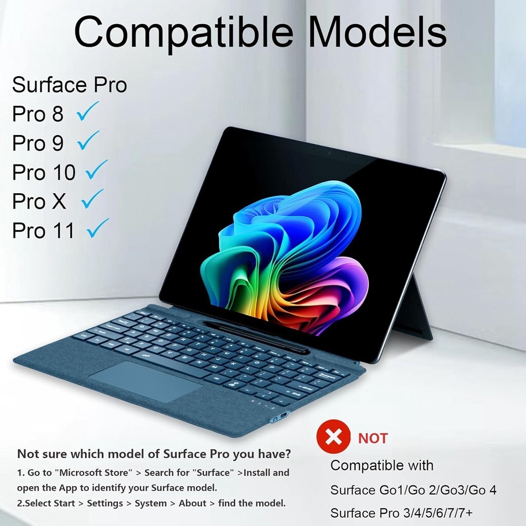Backlit Wireless Slim Keyboard Touchpad for Microsoft Surface Pro 8/9/X/10/11