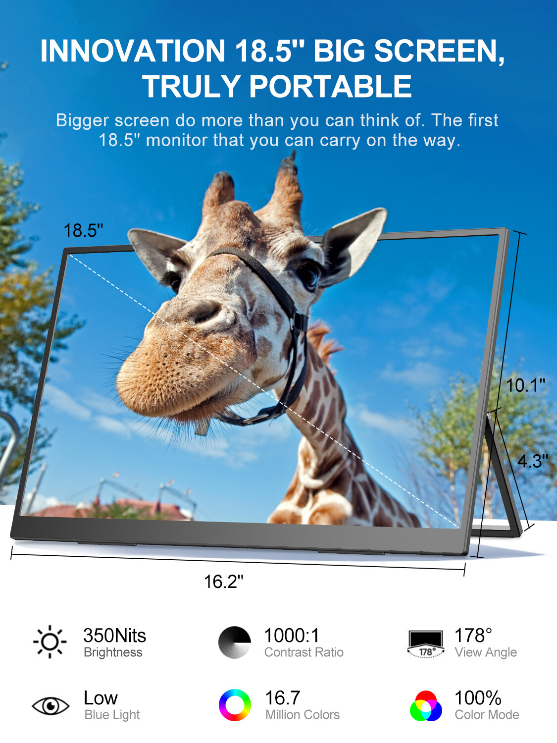 UPERFECT 16″ 2K Portable Monitor Freestanding Monitor Display Screen w/Bracket