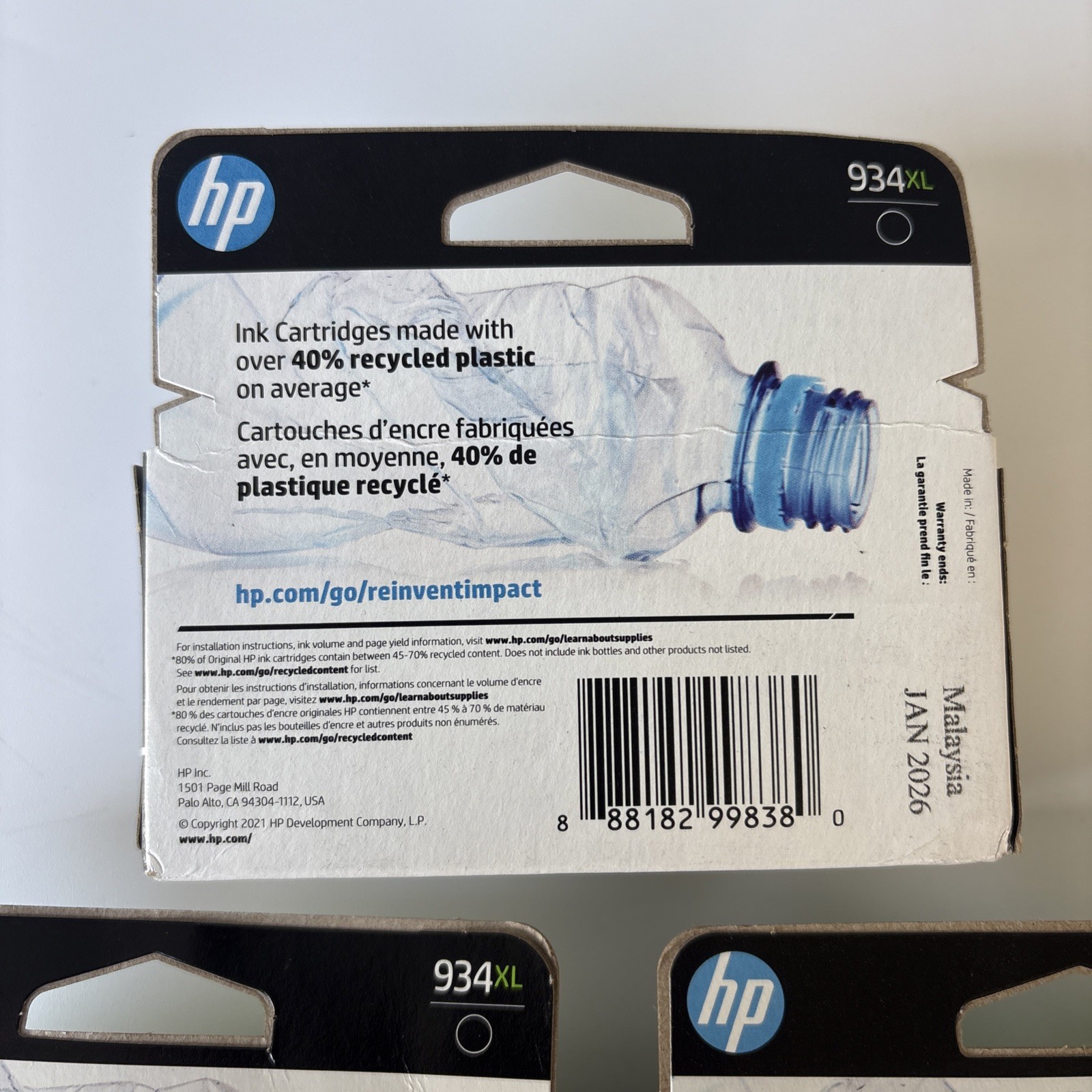 Lot of 3 HP 934XL Black Ink Cartridge Sealed New Exp 01/26, 07/2026, 01/27