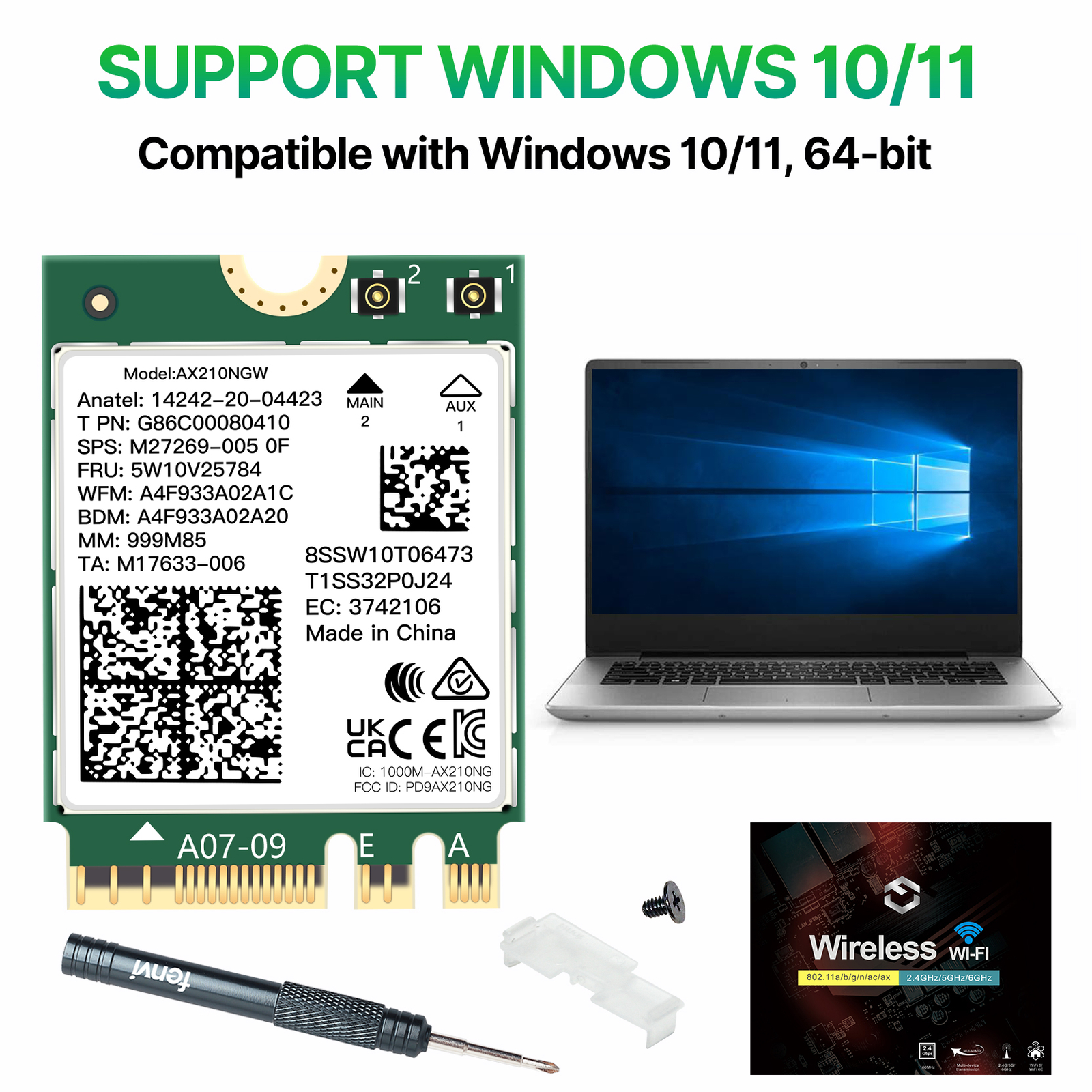 Intel AX210NGW WiFi 6E M.2 NGFF Wireless Card Tri-Band BT 5.3 Network Adapter PC