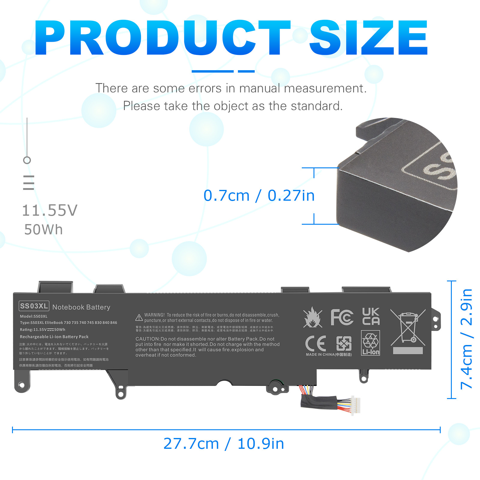 ✅LOT 1-100pcs SS03XL Battery For HP EliteBook 830 G5 / 840 G5 / 735 G5 745 50wh