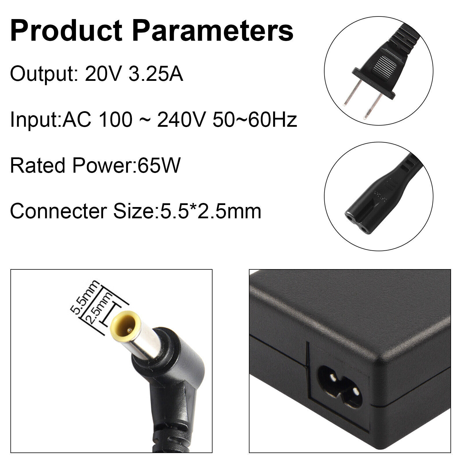 LOT OF 65W 20V 3.25A Laptop Charger AC Adapter For Lenovo IdeaPad IBM-5.5*2.5mm*