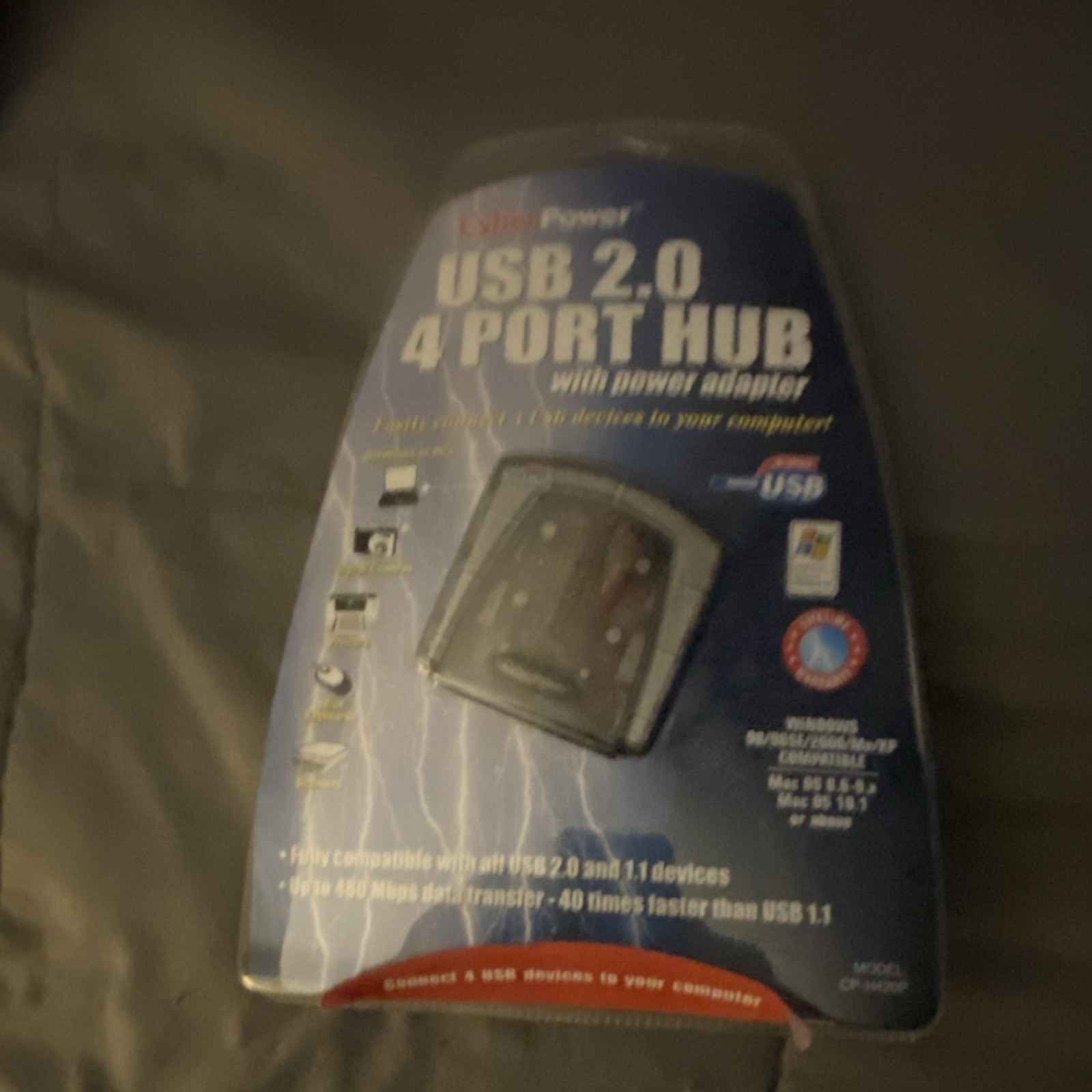 CyberPower USB 2.0 4-Port Powered Hub Splitter Box Black Model CP-H420P