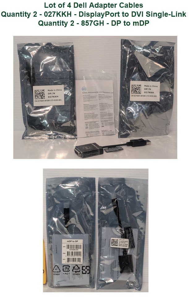 Lot of 4 Dell Adapter  Converter Dongles, (Qty 2) 857GH and (Qty 2) 027KKH