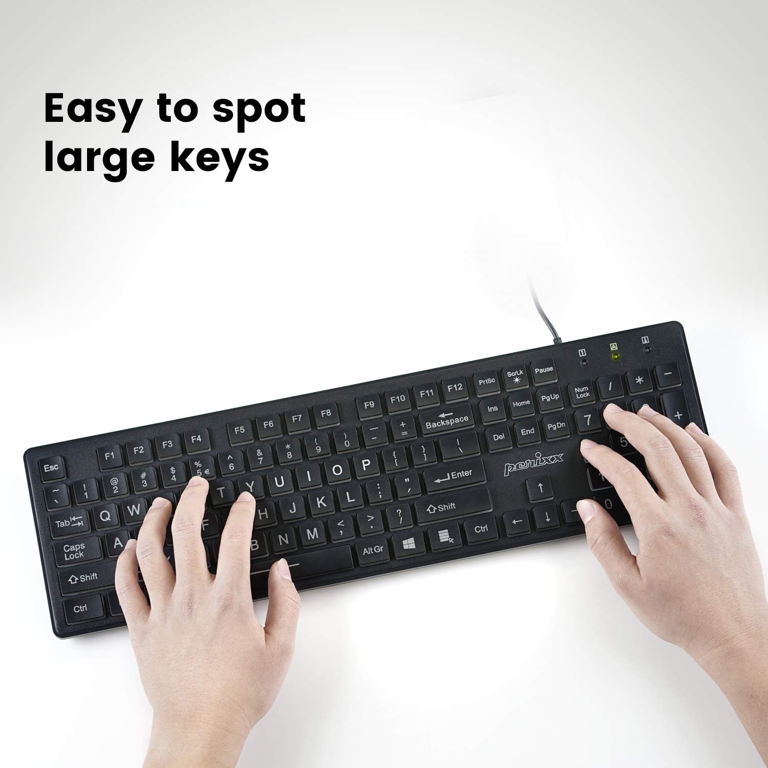 Wired USB Keyboard Backlit Big Print Letters White LED
