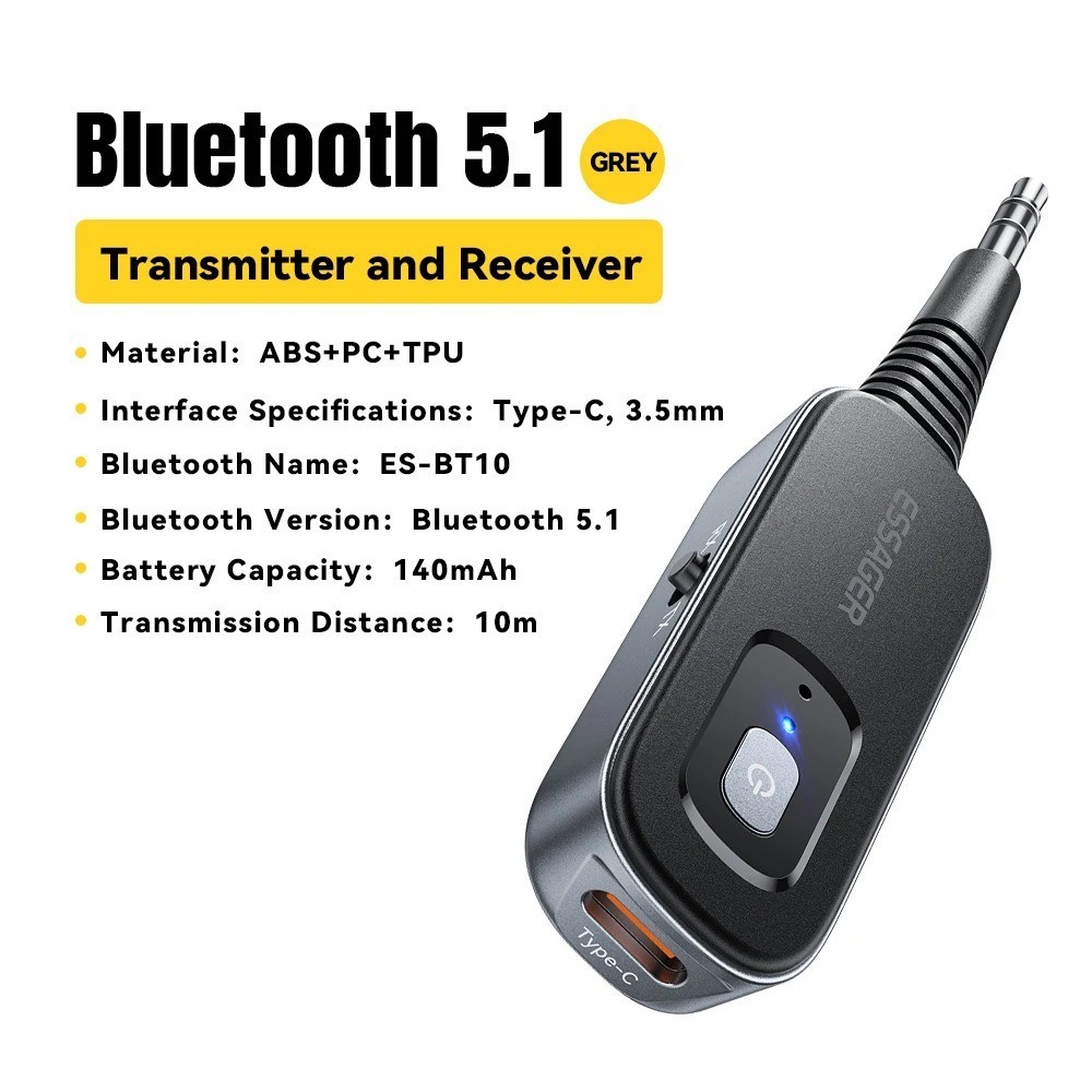 2-in-1 Bluetooth Audio Receiver Transmitter Wireless Bluetooth 5.1 3.5mm AUX