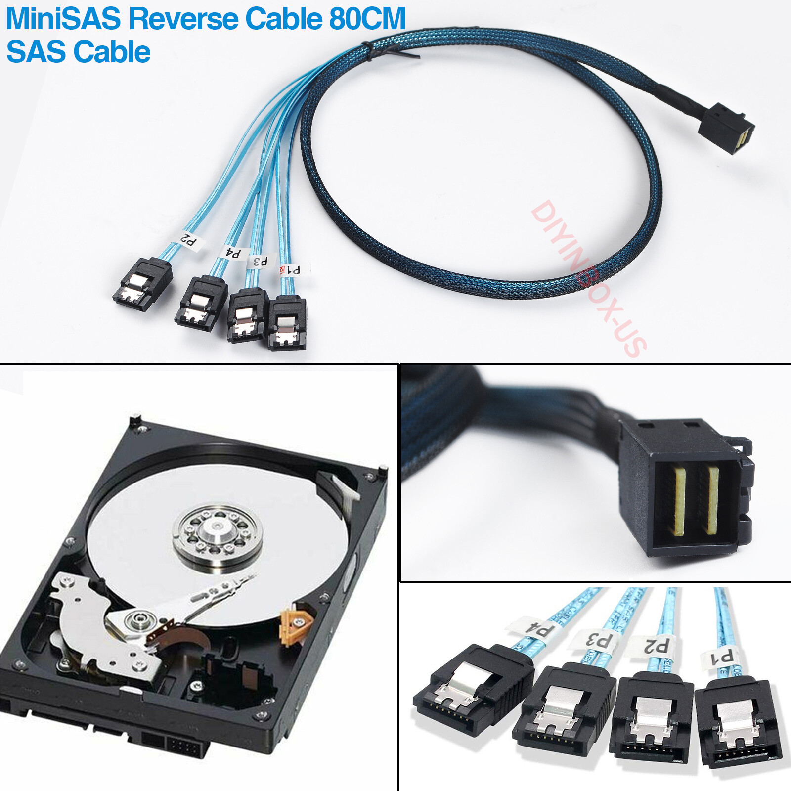 1-4pcs Mini SFF 8643 36pin to Mini 4X SATA 7Pin HD Reverse Breakout Cable 12Gb/s