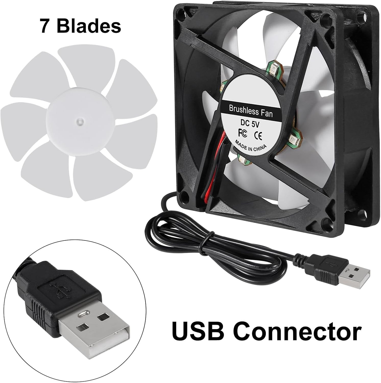 2Pcs 80Mm/3.15Inch DC 5V Computer Case Fan 80X80X25Mm USB 8025 Blue LED Power Co