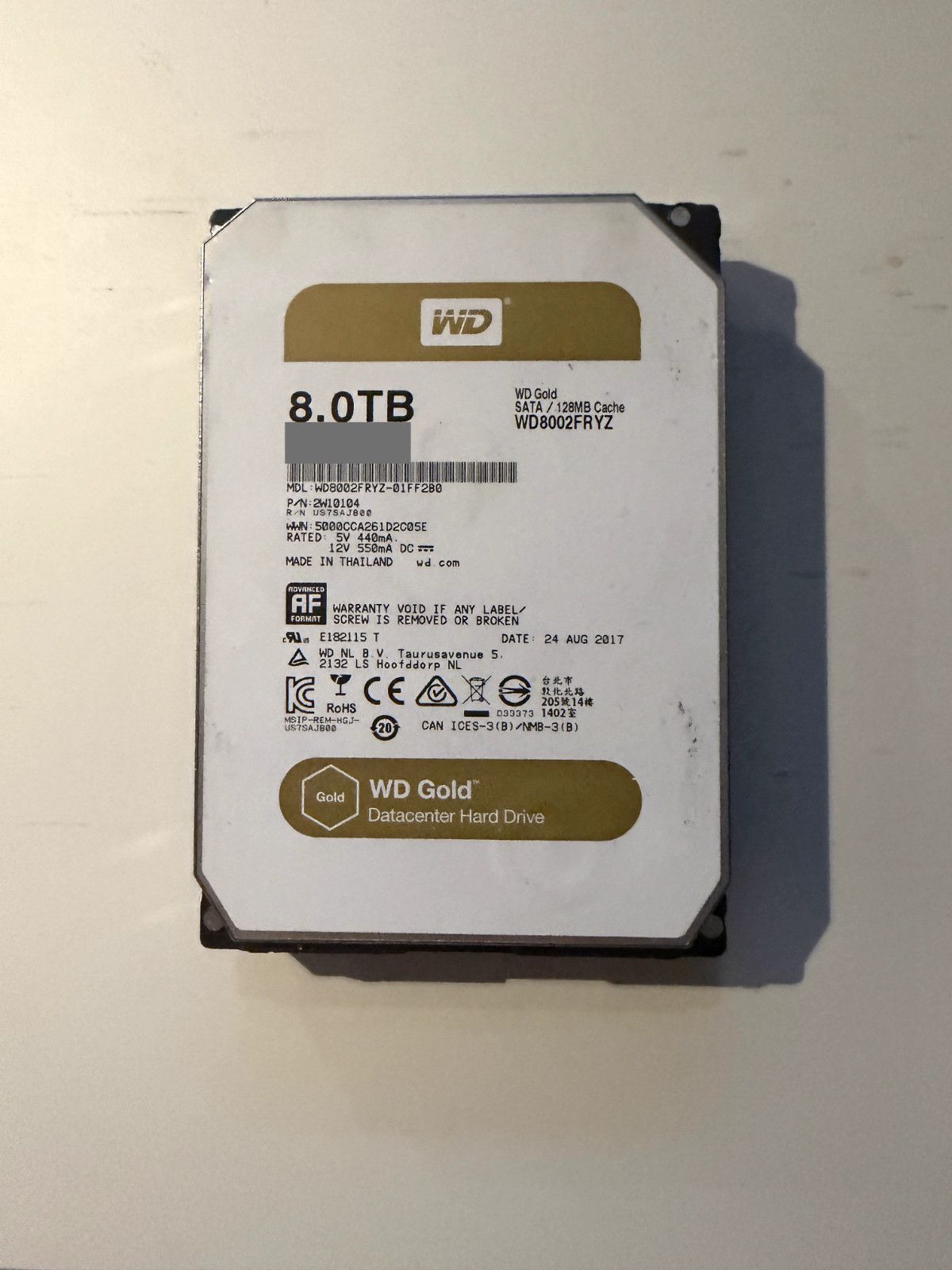 Western Digital WD Gold 8TB 3.5in SATA Enterprise HDD WD8002FRYZ SMART Tested