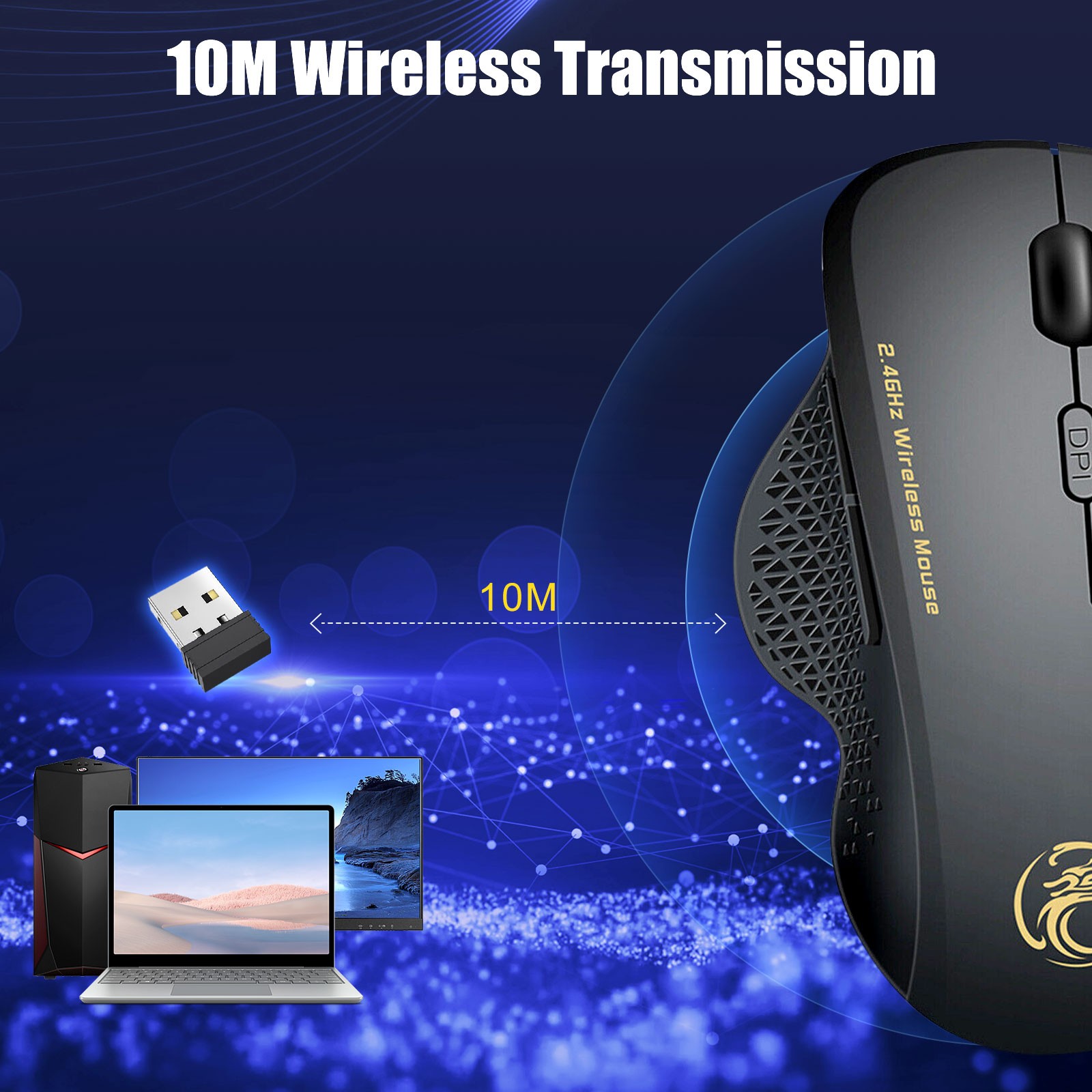 2.4GHz Wireless Optical Mice PC Gaming Mouse 6 Buttons & USB Receiver for Laptop