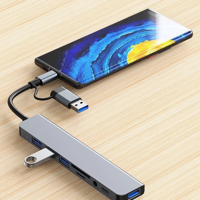 8 in 2 USB+Type C HUB Docking Station with 3.5mm Audio Adapter for Micro 1Pc