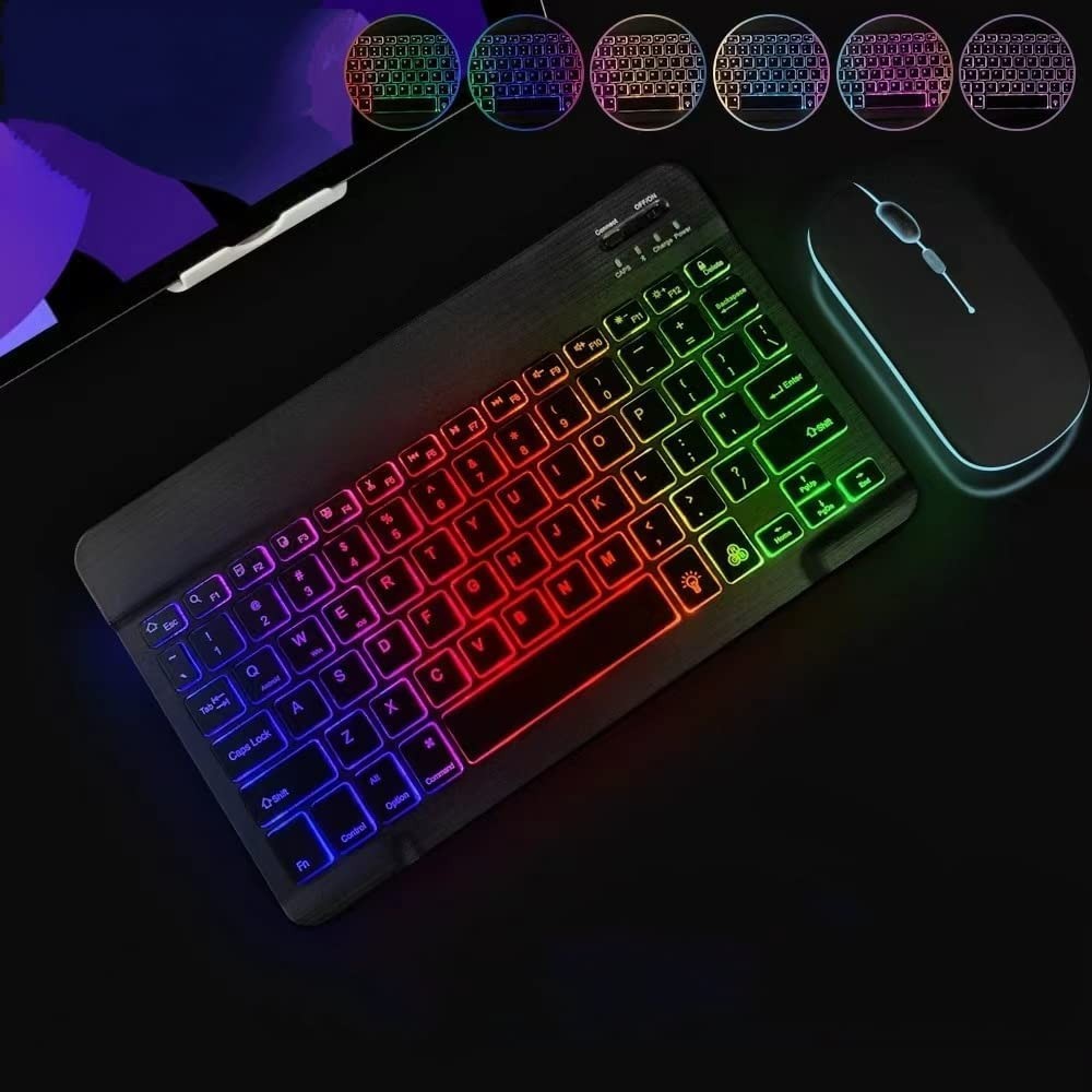 7 Colors Backlit Ultra-Slim Universal Bluetooth Keyboard and Mouse Rechargeable