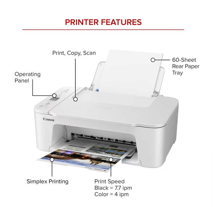 Canon PIXMA TS3722 Wireless All-In-One Inkjet Printer for Home Office