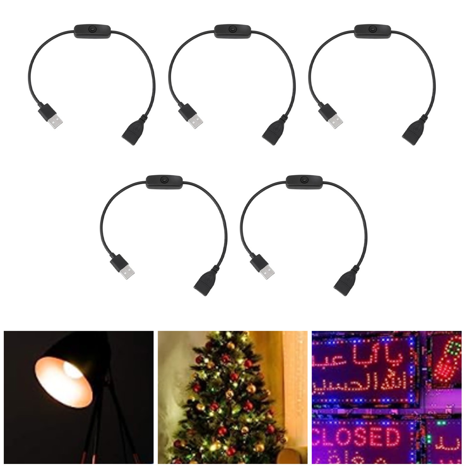 NEW 5PCS USB Extension Cable With ON Off Switch Male To Female Cable For Driving