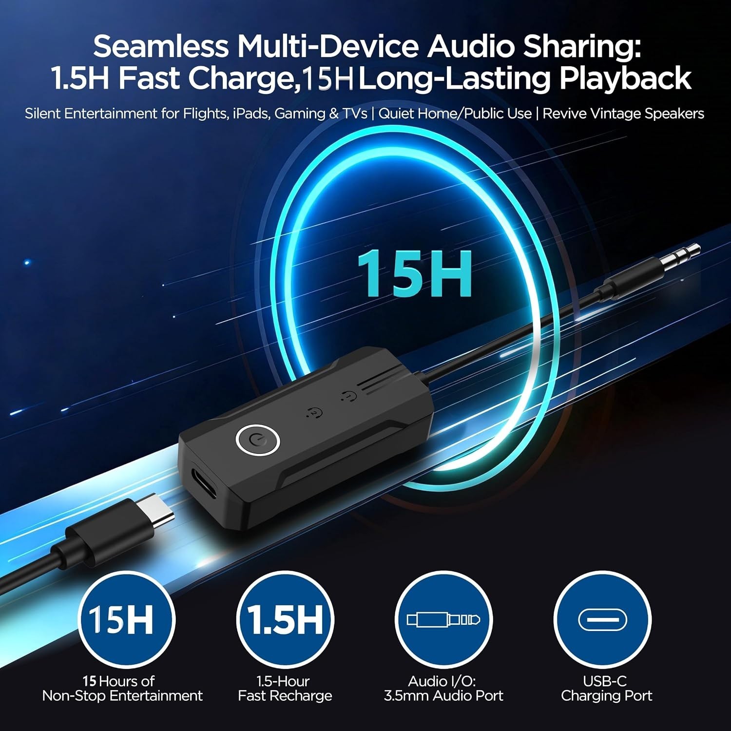 2026 Bluetooth 6.0 Transmitter Receiver, 2-in-1 Airplane Travel Adapter for 2