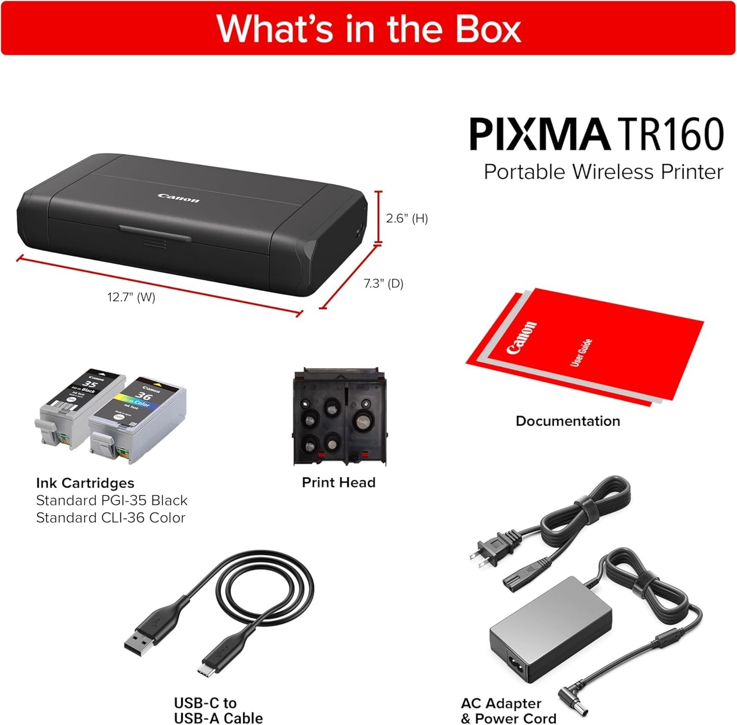 PIXMA TR160 Wireless Portable Printer, 50-Sheet Paper Tray and 1.44″ Display