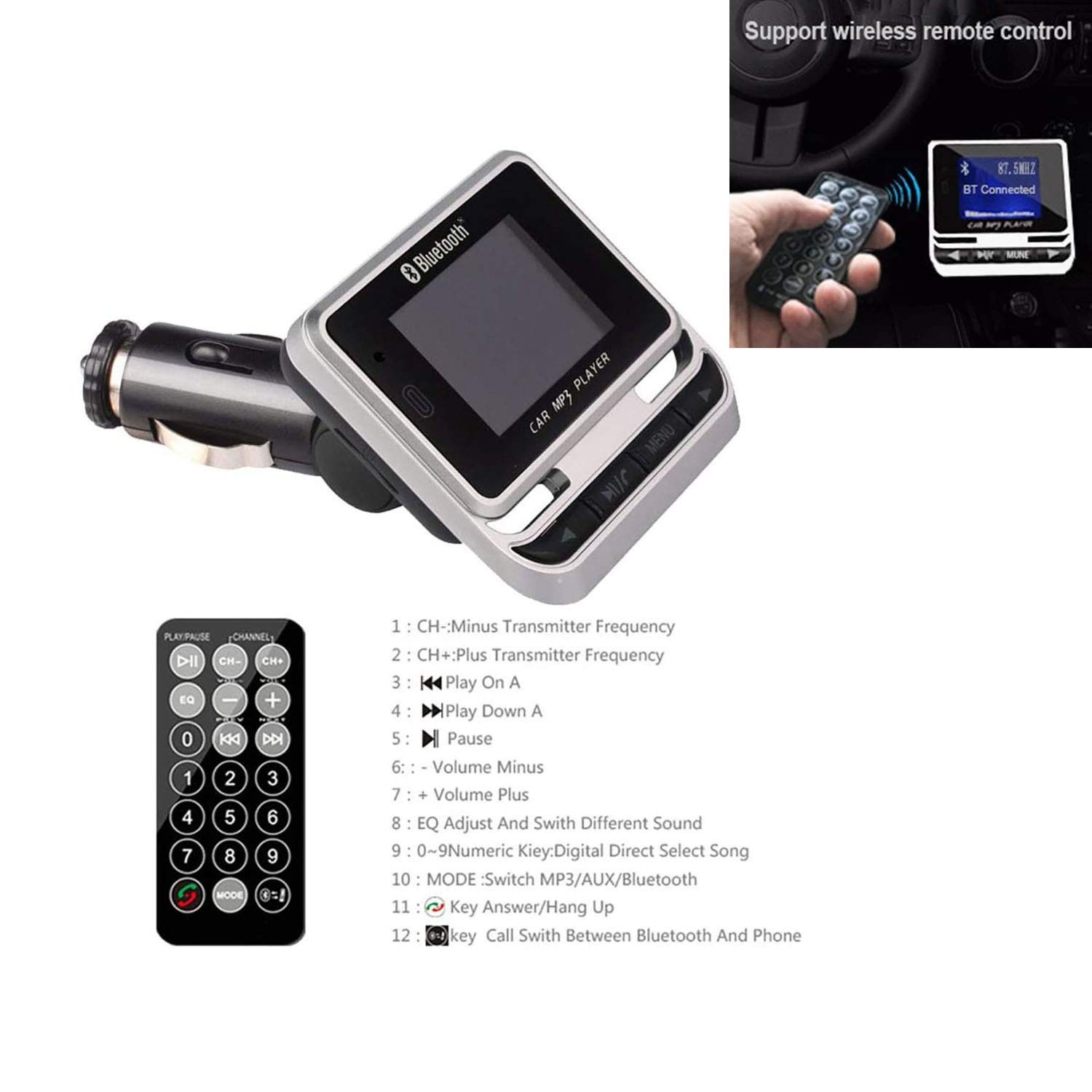 Bluetooth Fm Transmitter For Car, Wireless Car Radio Adapter, Handsfre
