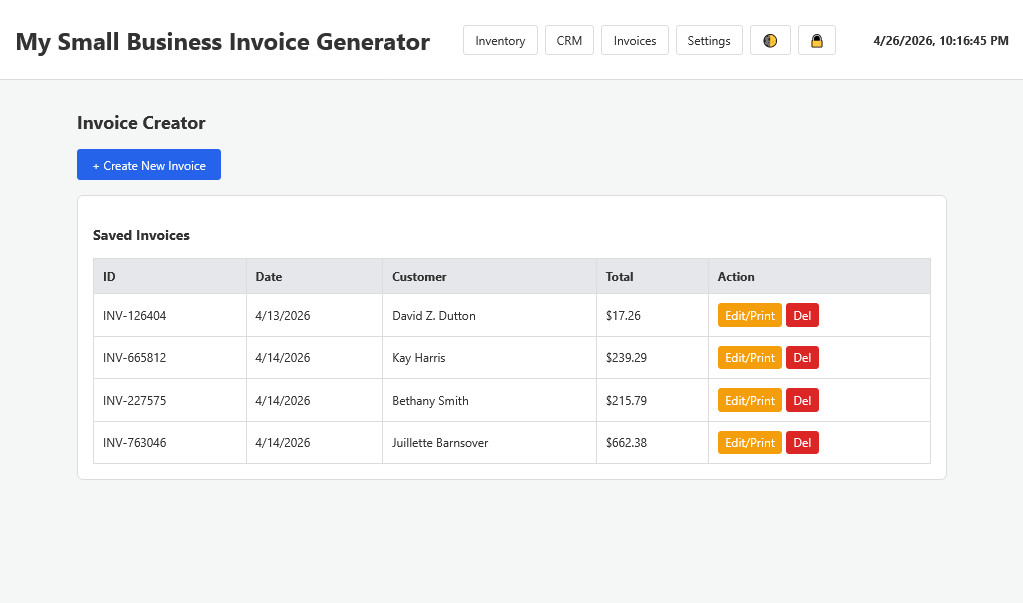 Universal O.S. – Small Business Invoice Generator, CRM and Inventory Management
