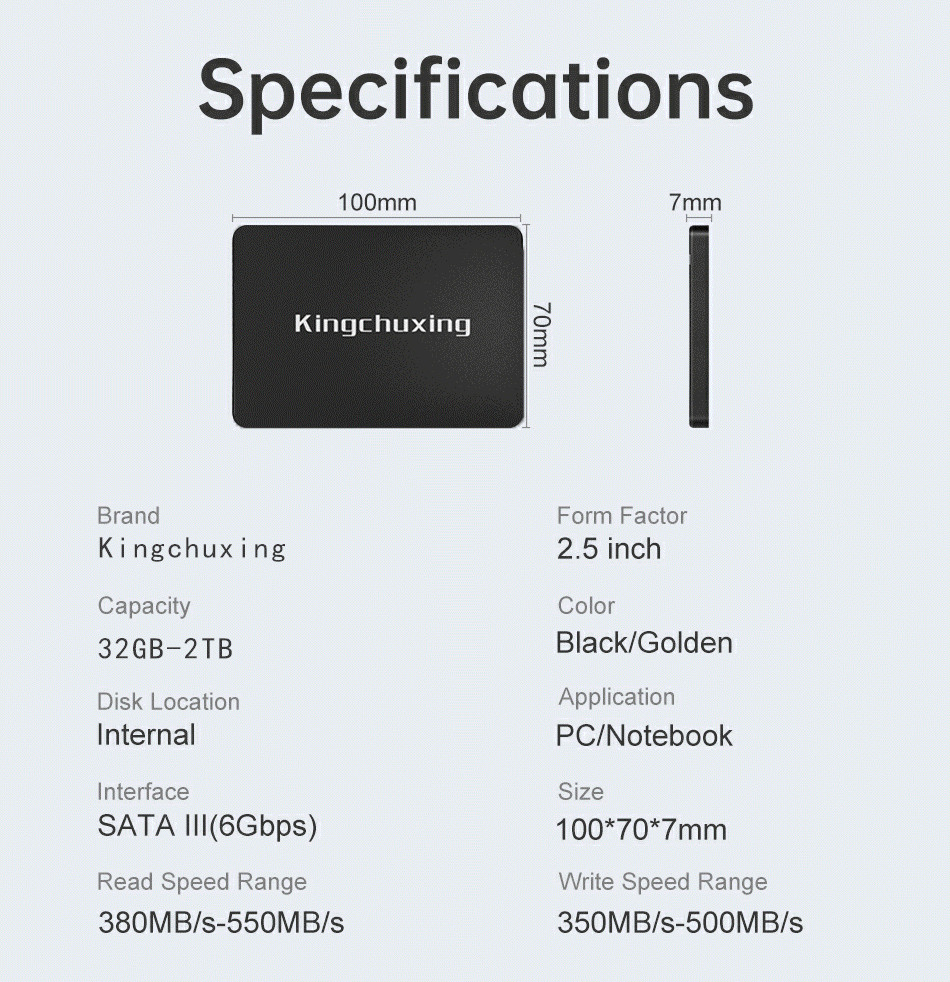 Kingchuxing 512GB 1TB 2TB SSD 2.5″SATA III Internal Solid State Drive 550MB/s