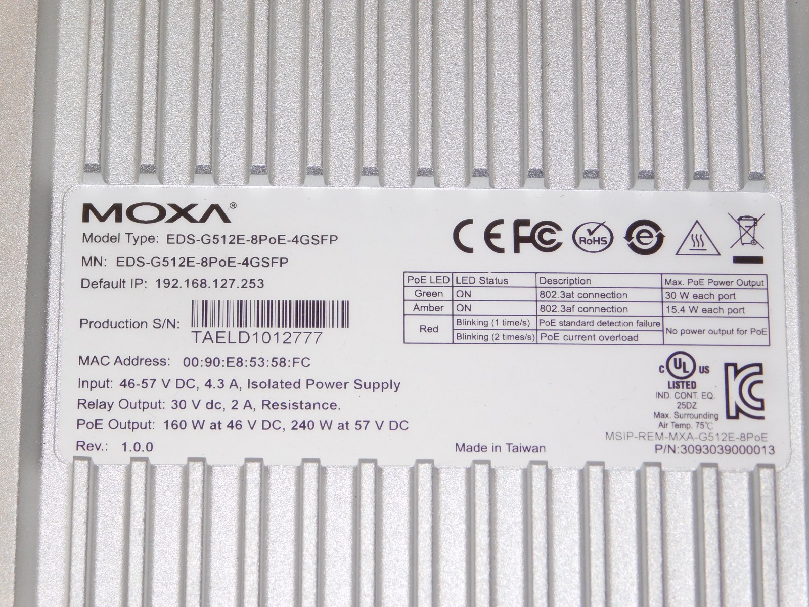 New Moxa EDS-G512E-8PoE-4GSFP 12 Port Unit Full Gigabit Managed Ethernet Switch