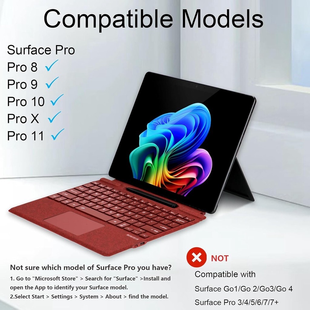 Backlit Wireless Slim Keyboard Touchpad for Microsoft Surface Pro 8/9/X/10/11