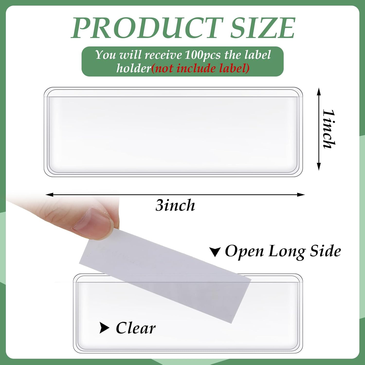 100 Pcs Label Holder Self Adhesive Clear Pocket 3X1 Inch Plastic Shelf