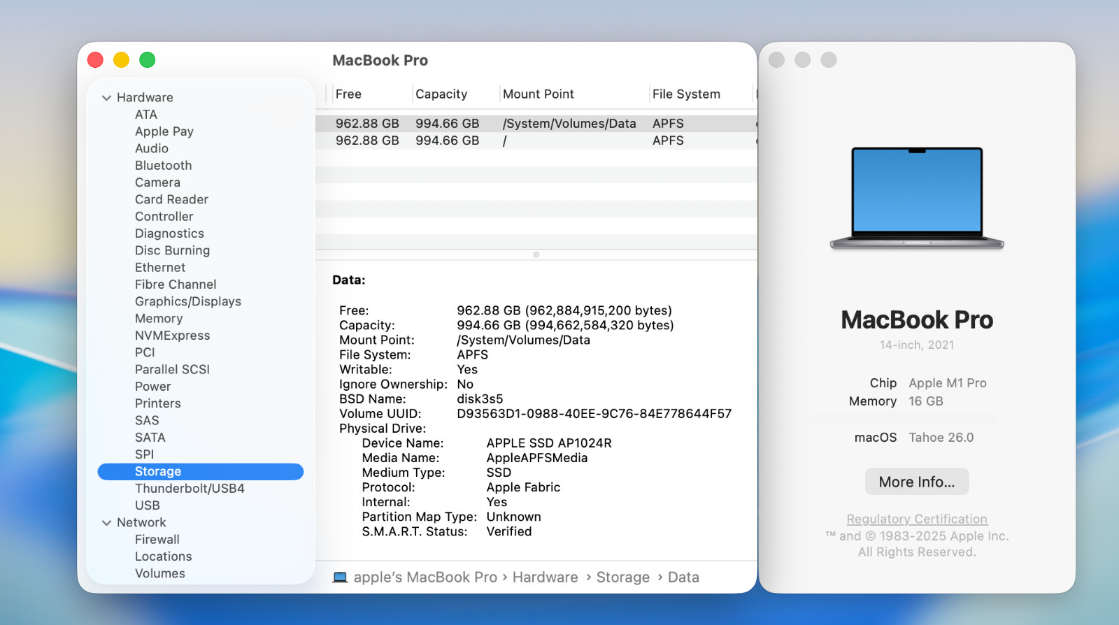 Apple MacBook Pro 14″ M1 Pro 16-Core GPU A2442 16GB RAM 1TB SSD 2021 Very Good