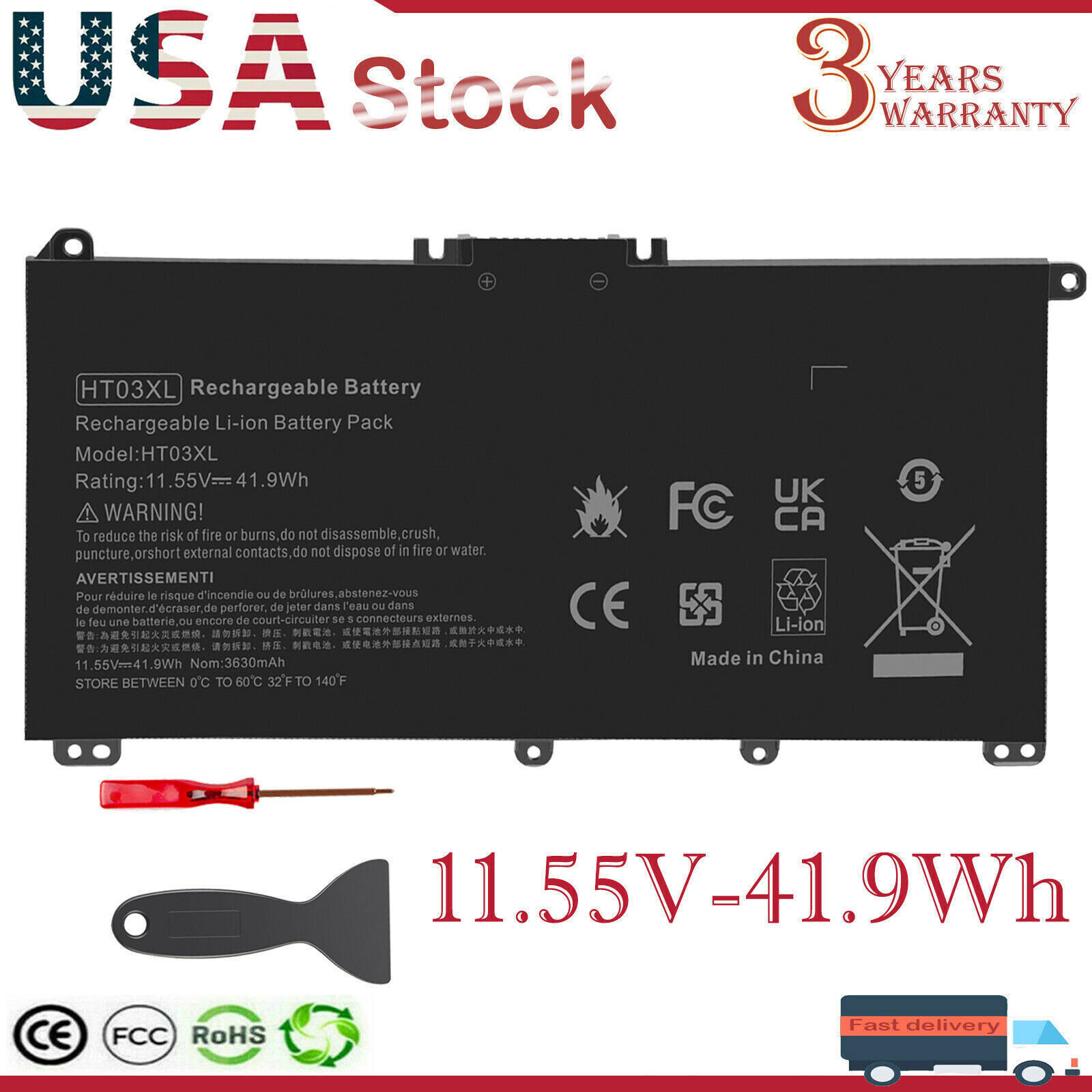 HT03XL Laptop Battery for HP Pavilion L11421-2C2 L11119-855 15-CS 15-DA 41.9Wh